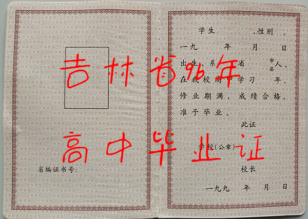吉林省桦甸市第一中学高中毕业证样本