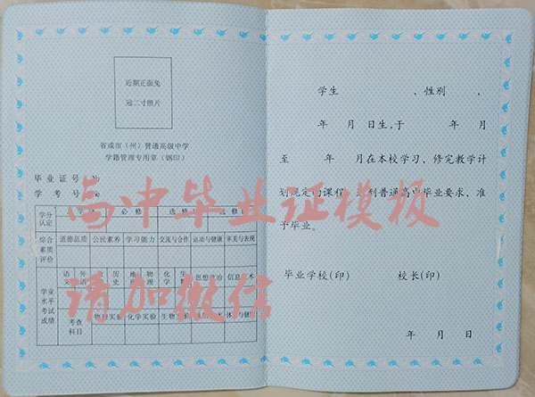 甘肃省2008年高中毕业证内芯