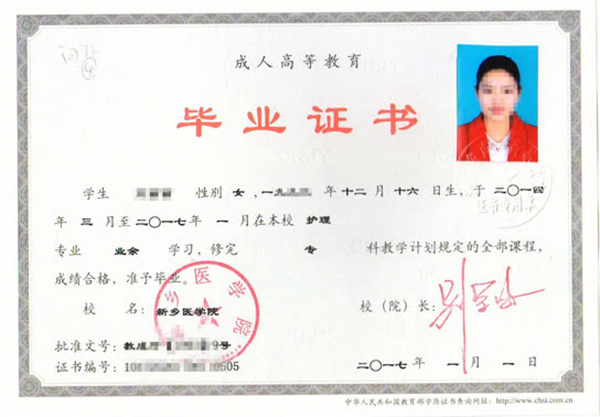 江苏省成人业余大专毕业证样本