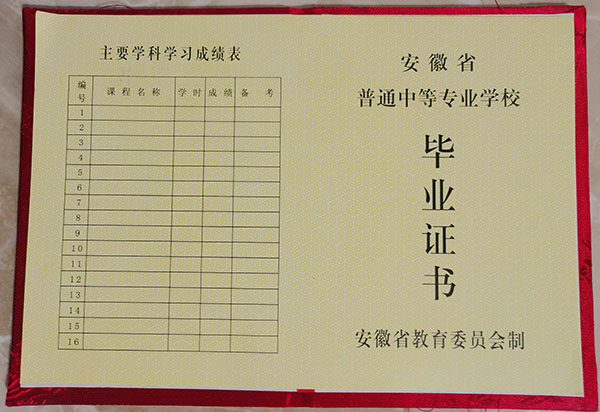 安徽省1998年中专毕业证背面