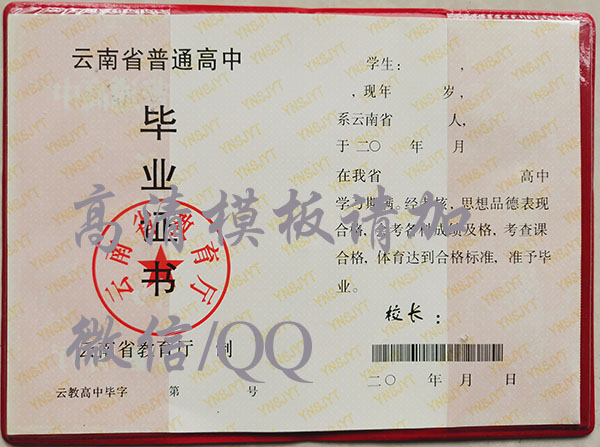 云南省2007年高中毕业证内容页