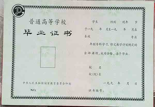 河南1995年大专毕业证内芯