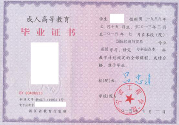 电大大专毕业证样本