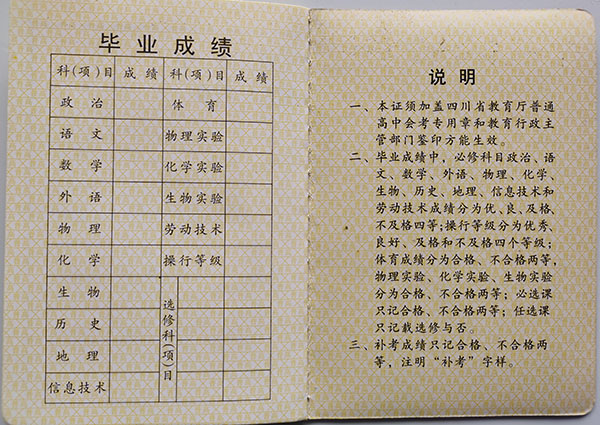 宜宾市2010年高中毕业证成绩单