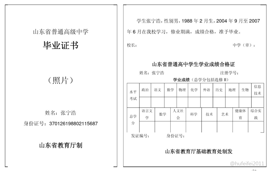 山东省普通高级中学毕业证模板