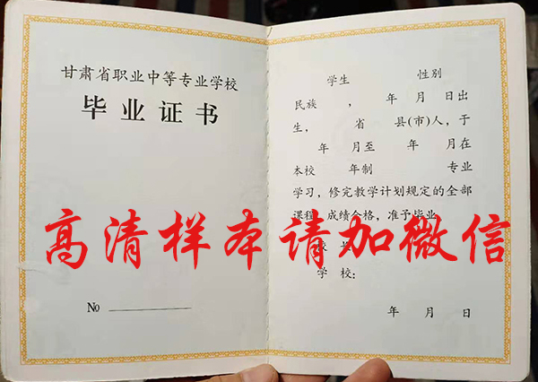 甘肃省2010年中专毕业证样本