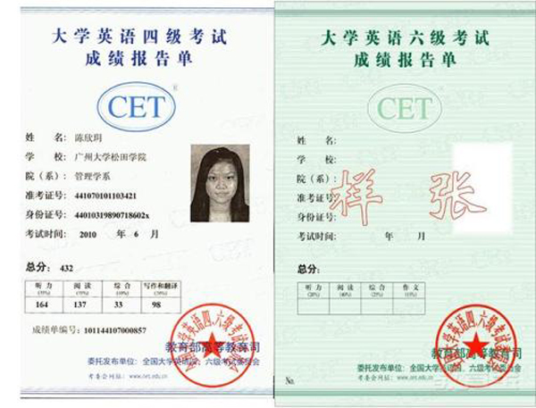 郑州大学大学英语四六级成绩单(编号:410011)