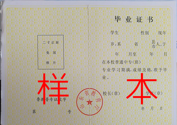 泰安市2006年普通中专毕业证样本