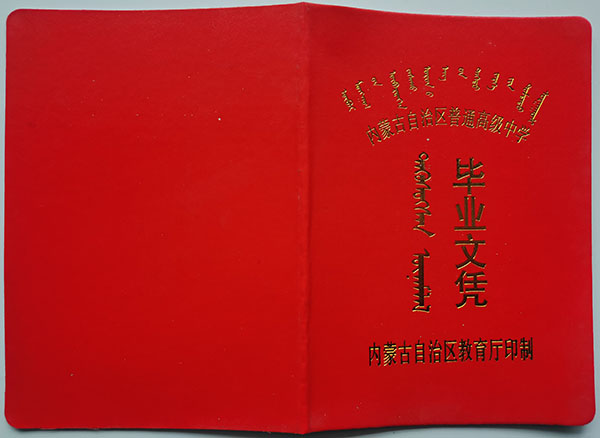 内蒙古武川高中毕业证样本（2009版本）