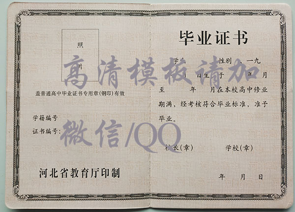 河北省2004年高中毕业证内容页