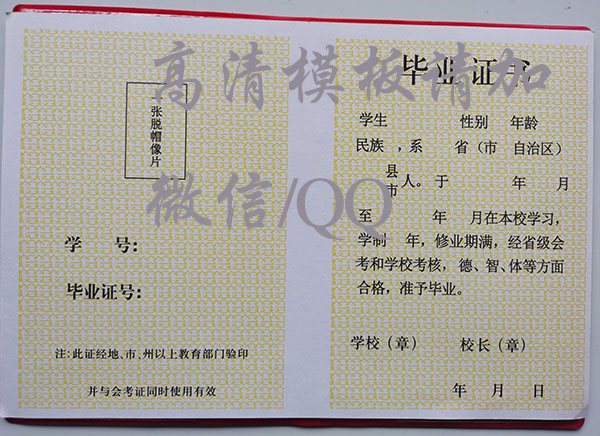 武汉市1999年高中毕业证内容页