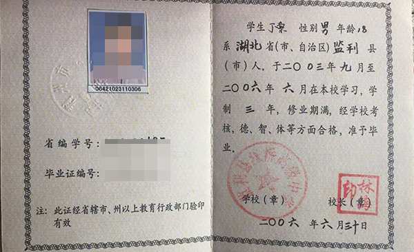 高中毕业证复印件
