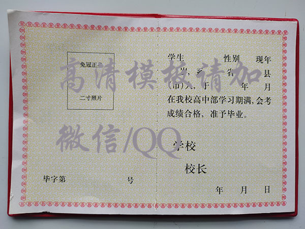 90年代湖北省高中毕业证内芯