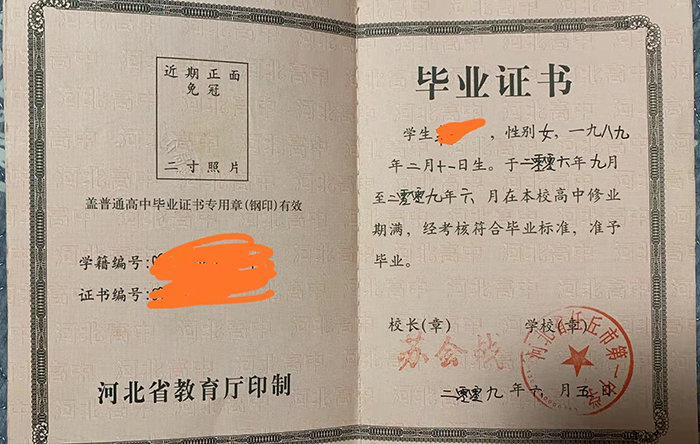 2001年高中毕业证样本图与补办流程